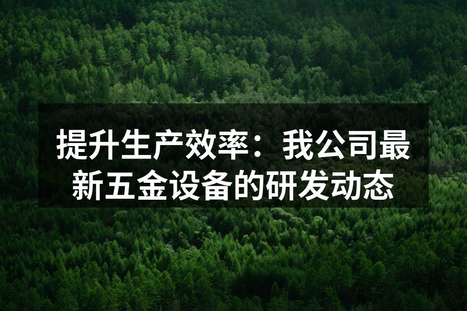 提升生产效率：我公司最新五金设备的研发动态